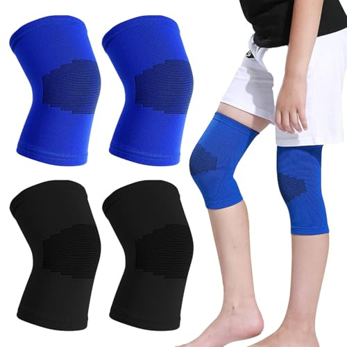 Srvauyea 2 Pares de Rodilleras para Niños, Rodilleras Deportivas, Rodilleras Elásticas, Rodilleras Transpirables para Niños, Baloncesto, Voleibol y Deporte