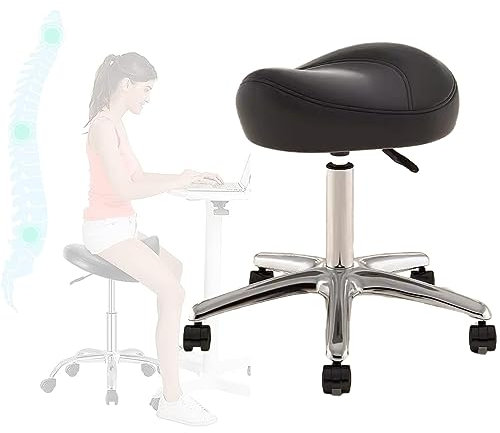 Generisch Verstellbarer Sattelsitzhocker für Künstler, Büroangestellte, Werkstatt, Beauty-Spa, Tattoo-Massage, Verstellbarer Hocker, Sattelrollstuhl für Hygieniker/Krankenschwester (Farbe: Schwarz)