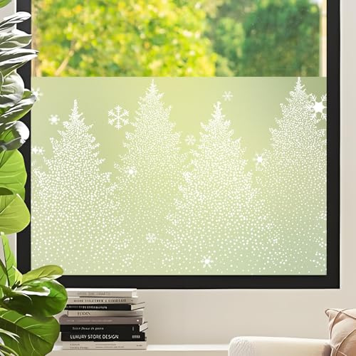DKTIE Fensterfolie Blickdicht Sichtschutzfolie Fenster Milchglasfolie Waldmuster Statisch Haftend Anti-UV Kein Kleber Wiederverwendbar Geeignet für Wohnzimmer, Schlafzimmer (03, 90 x 200 cm)