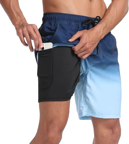 Milaloko Bañador para Hombre con Forro de Compresión y Bolsillos Secado Rápido Corto Traje de Baño Shorts
