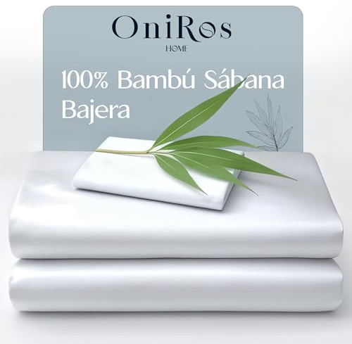 ONIROS Home Sabana Bambu Bajera Ajustable de 150x190/200 ORGÁNICA SATÉN de 300 Hilos, Sabanas Bambu Antiacaros, Sostenible, Resistentes, Sabana Termorreguladora (Ropa de Cama, Blanco)