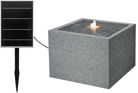 Dehner Solarbrunnen Biala, Solarbrunnen frostbeständig, Brunnen für Außen, mit LED Beleuchtung, ca. 32.5 x 44 x 44 cm, Polyethylen, grau