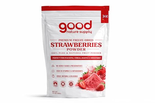 Hälsosamt mellanmål – 100% frystorkade jordgubbar | Torkade fruktsnacks | Frystorkade frukter och grönsaker | Perfekt för smoothies, bakning, flingor | Inget tillsatt socker (50g)