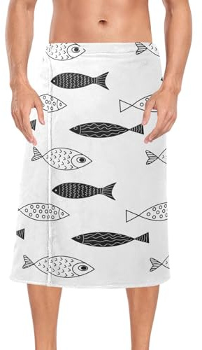 LI ZHI XIN Herren Saunahandtuch MäNner Badetuch Saunakilt Flanell Elastische Verstellbare Knopffrottee FüR Strand Schwimmen Spa Pools Fitnessstudios 152x70cm Meer Ozean Fisch-Muster