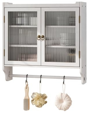 HAINEW Modernt hängande skåp, köksskåp, väggskåp med 2 glasdörrar och hängande stång, trä, glas, medicinskåp för kök och badrum, 63 x 18 x 60 cm
