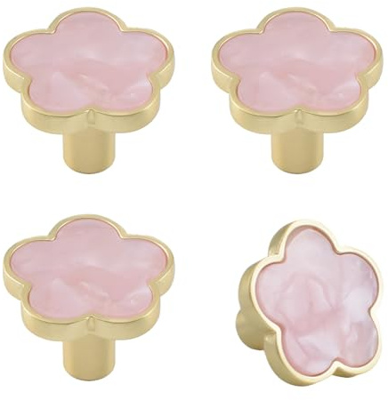 MOROBOR Dekorative Rosa Blume Küche Schrank Knöpfe, 4er Pack kreative Kommode Schublade zieht Möbel Schrank Tür Zuggriffe Einloch Zinklegierung Knopf Möbelzubehör