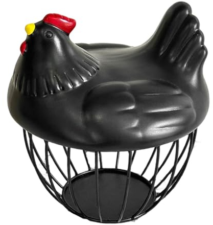 MagiDeal Contenedor para Huevos de Gallina con Tapa en Forma de Ave, Ideal para Cocina Y Encimera, Negro, Individual