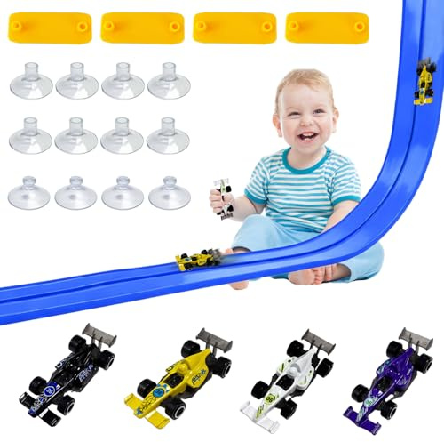 4.5 Meter Rennbahn Kinder, Autorennbahn Rennstrecke Auto Spielzeug, DIY Rennbahn Sets mit Autorennbahn, 4 Leichtmetallfahrzeuge, Aufbewahrungstasche, für 3 4 5 6 Jungen und Mädchen Autobahn