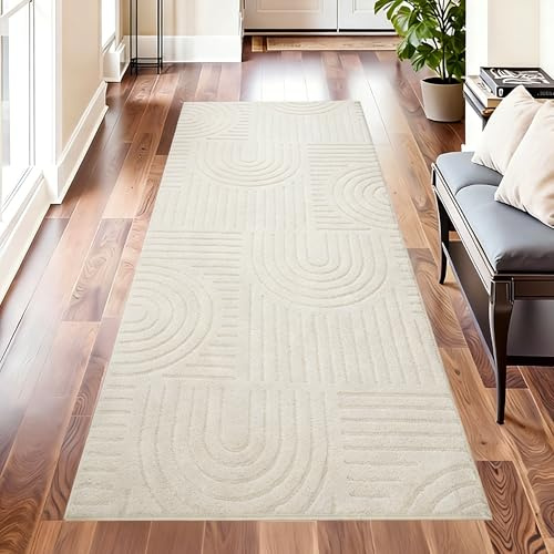 Famibay Läufer Flur 80x200cm rutschfest Teppichläufer Flur Waschbar Küchenteppich Läufer Beige für Eingang Schlafzimmer Wohnzimmer Korridor