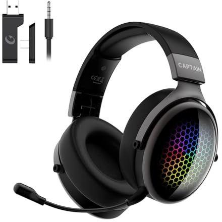 gmrpwnage 2.4GHz Wireless Gaming Headset for PS5/PS4/PC/Switch - Bluetooth 5.3 Headphones with 7.1 Surround Sound, Noise-Canceling Mic, 30+Hr Battery & Support Playing While Charging - Black