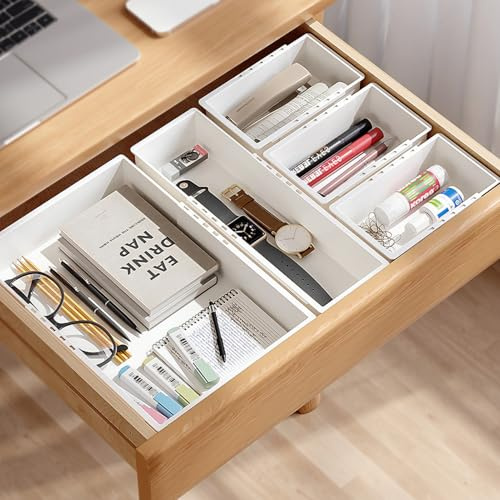 9Pack Extendable Drawer Organizer, 3-Size Adjustable Makeup Organizer Trays | Adjustable Plastic Drawer Storage Conainers for Cosmetic, Jewelries, Utensils, Stationery