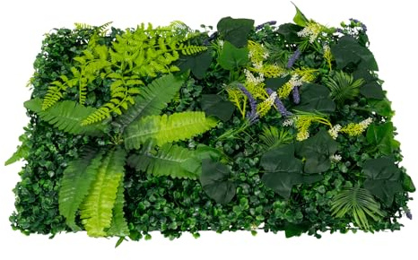 GXSFLG 6 Piezas de Pared de Plantas Artificiales, 60x40cm, Telón de Fondo de Hierba Artificial, con Flores Paneles de Hierba en 3D, Decoración de Hierba para Pared, para Jardín, Balcón, Bodas
