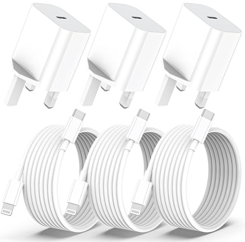 iPhone Charger Fast Charge - 3Pack iPhone Lightning Charger, Wall Fast Charging Block with 2M/6FT Lightning Cable (White) (3 Pack)