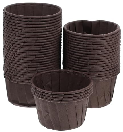 BESTYASH Pirottini per Cupcake in Carta Color Caffè Bordo Arricciato, Set da 50 Pezzi, Stampi Antiaderenti per Uso Domestico e Pasticceria, per Feste e Dolci da Forno