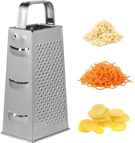 Alipis Rallador de Acero Inoxidable de Mano de 8 Pulgadas, Rallador Multiusos de Cuatro Caras para Verduras y Queso, Cortadora de Verduras para Cocina y Suministros de Cocina