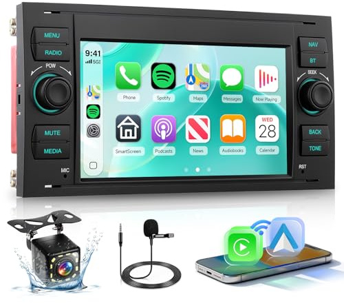 Hodozzy Autoradio per Ford Transit Fiesta Focus Galaxy Mondeo Fusion Kuga C-Max S-Max Connect con Carplay Android Auto Wireless, 7 Pollici Touch Screen Stereo 2 Din con Bluetooth, Radio AM/FM/RDS, EQ