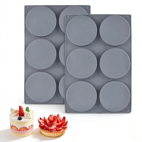 Techchii 2 moldes de silicona redondos, 4 pulgadas de silicona para hornear moldes grandes para magdalenas
