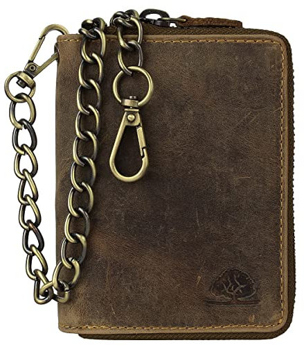 Greenburry Vintage RFID Leder Reißverschluss Geldbörse Portemonnaie Bikerbörse mit Kette BV-821A-25