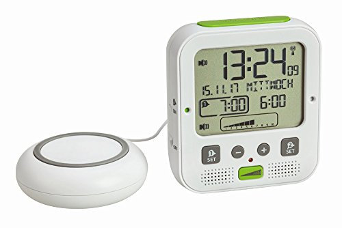 TFA Dostmann Boom Hochleistungs-Funkwecker mit Vibrationsalarm, Weiß, 11 x 6 x 12 cm (Weiss mit Batterien)