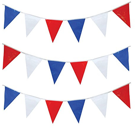 20M Red White and Blue Bunting Garland Union Jack Banner Party Decorations Supplies Sporting Events Pub Bbq Royal Theme French USA 40 Flags
