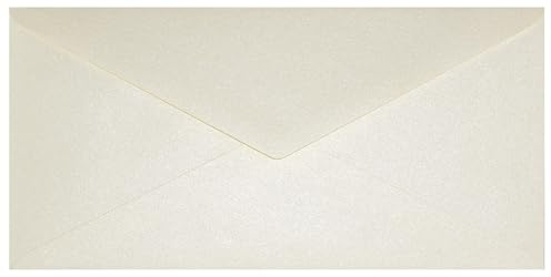 Netuno 25 Kuverts Perlmutt-Creme DIN lang 11x22 cm metallisch und glänzend | 120g Aster Metallic Cream · elegante festliche prächtige cremefarbene Briefumschläge für Hochzeit, Taufe & Konfirmation
