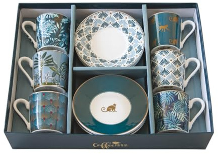 EASYLIFE - Coffret 6 Tasses A Cafe en Porcelaine 100ML Coffee Mania Jungle