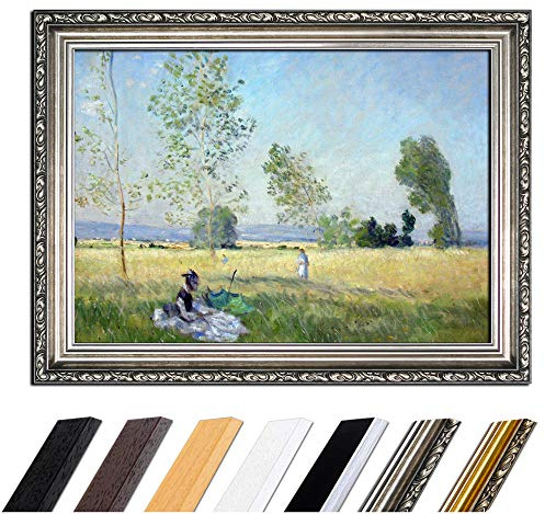 Bilderdepot24 Bild mit Rahmen - Claude Monet Sommer 50x40 cm - Gerahmtes Leinwandbild Alte Meister - Antiker Rahmen Silber Barock, Klassisch