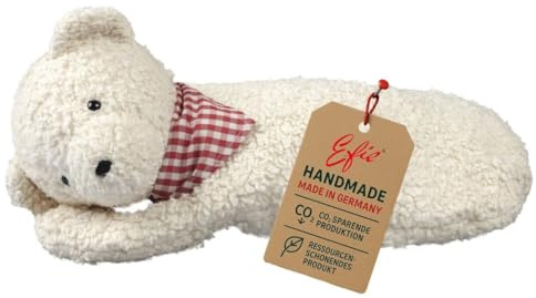 Efie Wärmflasche Teddy – 0,8 L Naturkautschuk, Bio-Baumwolle (kbA), Kopf mit Schafwolle (kbT), Made in Germany – nachhaltig & kuschelig