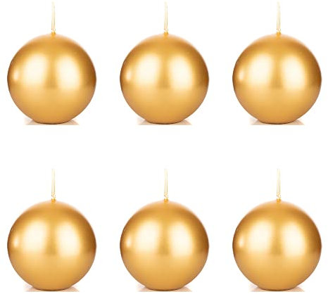 DekoHaus Kugelkerzen Metallisch Gold 8 cm – 6 Stück Kerzen rund, Brenndauer ca. 20 Std, Dekokerzen für Hochzeit, Weihnachten, Geburtstag, Party, Dinner