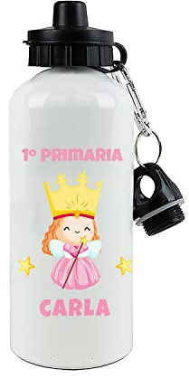 SAQUITOMAGICO Bidón Infantil Personalizado con Nombre – Cantimplora de Aluminio Libre de BPA, 400ml o 600ml – Botella Hermética con 2 Tapones – Regalo Original para Niños, Colegio o Excursiones