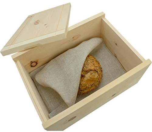 4betterdays.com NATURlich leben! Hochwertige Brotdose aus massivem Zirbenholz 35x25x15,8 cm | mit abnehmbarem Deckel | inkl. Einlegegitter & Bäckerleinen