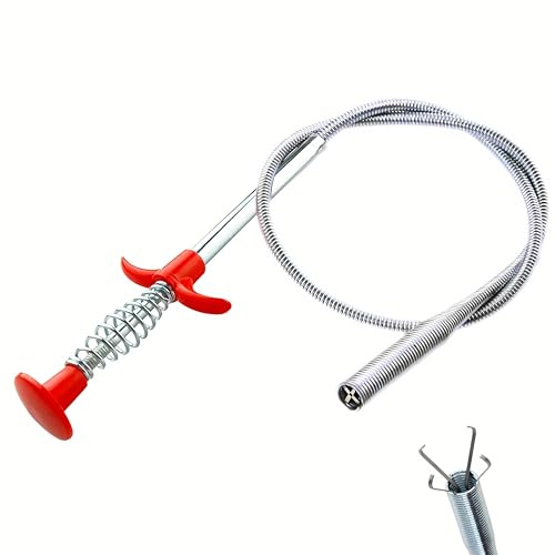 Flexible Drain Clog Remover Tool, Extra Long Plumbing Snake Hair Catcher with 4-Prong Grabber Claw, Heavy-Duty Spring Reacher for Kitchen Sink, Bathroom Tub, Sewer & Dropped Items (24 inch)