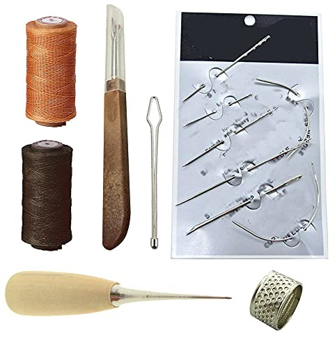 XINGSUI Kit de reparación de cuero de 13 piezas, herramienta de costura manual,abrazadera de hilo de dedal, hilo de cera y separador de hilo de cera
