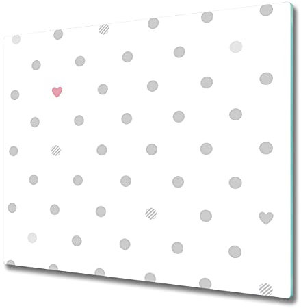 Tabla de Cortar Vidrio 60x52 cm Placa de Corte Fina para Encimera de Cocina Resistente Una Pieza Decorativa Patas de Silicona Higienicas de Vidrio Templado - Puntos y corazones