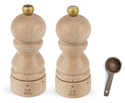 Peugeot Paris u'Select - Molinillo de sal y pimentero, juego de regalo, natural, con cuchara de especias de madera (12,5 cm)