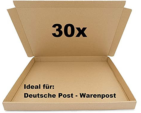 30x SAD Warenpostkartons 350x250x30mm Karton für Warenpost International XS geeignet - DIN A4 Format - Briefkartons - Deutsche Post Karton - leicht & stabil