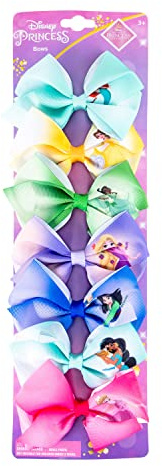 Disney Princess - Girls Hair Accessories Gift Set - Kids Hair Bows - 7 Pcs 4 Inch Bundle - Different Princess on Each Clip - Alligator Clip Ages 3+