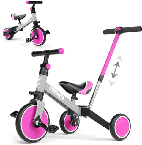 KORIMEFA 4 IN 1 Triciclo Bambini Triciclo con Maniglione di Spinta il Genitore per 1-3 Anni Ragazzi Ragazze Triciclo per Bambini Bicicletta Equilibrio Sedile e Maniglia Regolabili