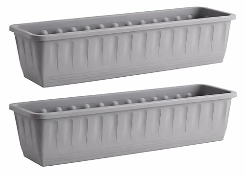 Muddy Hands Pack of 2-80cm Long Light Grey Trough Plant Pot Plastic Planter Outdoor Garden Window Herb Flower Box