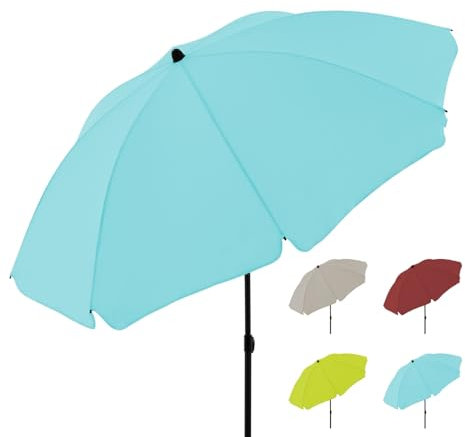 derby Sonnenschirm 196 cm n hellblau – Strandschirm mit Mittelmast für Balkon, Garten & Strand – UV-Schutz, windstabil, tragbar