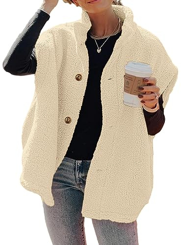 Hongqizo Sherpa Vest Women Fuzzy Fleece Coat Vest Sleeveless Button Down Sherpa Vest Jacket with Pockets(Beige,L)