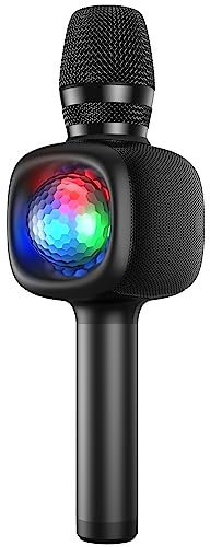 bopmen Karaoke Microphone Bluetooth Microphones for Singing,Karaoke for Kids, 4 in 1 Portable Karaoke Mic Speaker with Disco Ball LED Lights for Home KTV Party/Birthday Party(Black)