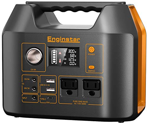 Estación de energía portátil EnginStar 300 W generador solar 110 V 296 Wh banco de energía, dos salidas de CA de onda sinusoidal pura 80000 mAh, paquete de batería de litio para acampar al aire última