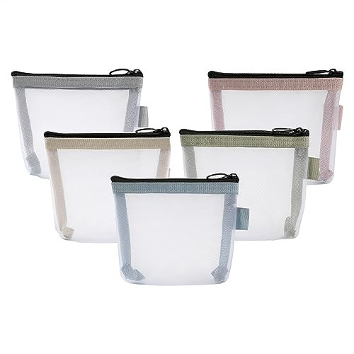 Mini Kulturtasche Mit ReißVerschluss Netz Organizer, Nylon Kleine Münzbeutel Mesh Geldbörse Kosmetiktasche Aufbewahrung Make Up Taschen Büro Reisen Organizer Zubehör (5 Stück)