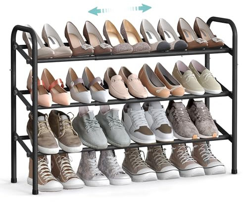 SONGMICS Schuhregal, Schuhständer, 3 Ebenen, Metallregal, verstellbar, Schuhe,Standregal, für Flur, Garderobe, Eingangsbereich, tintenschwarz LMR039B01