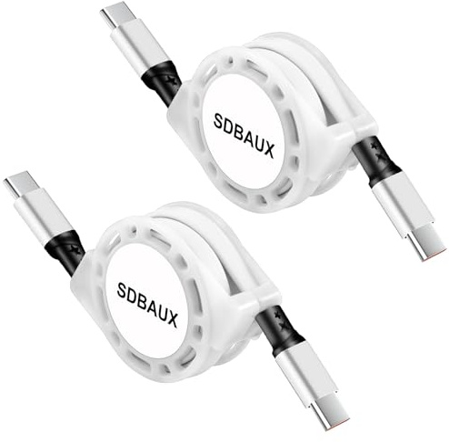 SDBAUX Câble USB C [1M 2-Paquet], PD 60W Câble Rétractable USB C vers Type C de Charge Rapide de Chargeur, Compatible avec iPhone 17/16/15 Série, iPad Air/Pro, MacBook Pro 2020, Samsung Galaxy S25