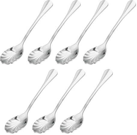 sourcing map 7pcs Inox Acier Coque Forme Café Cuillère Vaisselle Dessert Cuillères Remuer Mélanger Cuillère pour Thé Café Gâteau Sucre, 5 pouce Argent