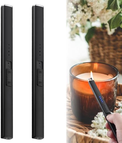 Stabfeuerzeug 2 Stück, Stabfeuerzeug USB Aufladbar, Feuerzeug Lang Sturmfeuerzeug Feuerzeug Elektrisch Kerzenanzünder Wiederaufladbar Winddichte Flammenlose für Kerzen Anzünden, Küche, Camping
