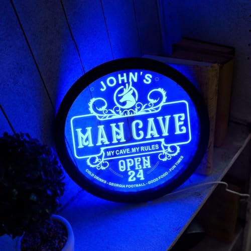 Man Cave LED Schild, Man Cave Leuchtschild, Man Cave Neon Schild, LED Holz & Acryl Schild Individuell, Man Cave Schild Personalisiert, Personalisiertes Lichtschild