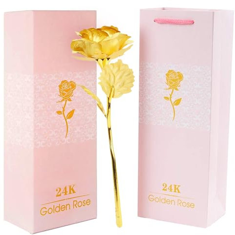 24k Gold Rose with Luxury Gift Box -10-inch Golden Rose Metal Single Roses and Valentine's Day Gifts Idea for Women, Loved Ones, Mom, Wife, Girlfriend, Grandma, Mother's Day